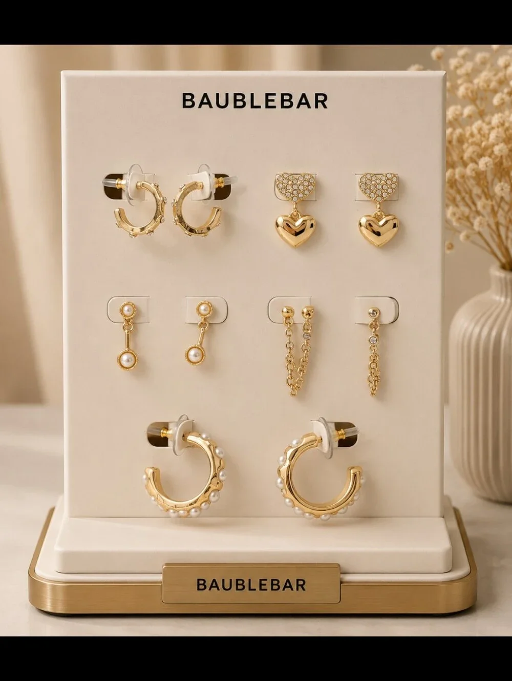 BaubleBar Gold Heart & Pearl 5Pair Earring Set (Gold)